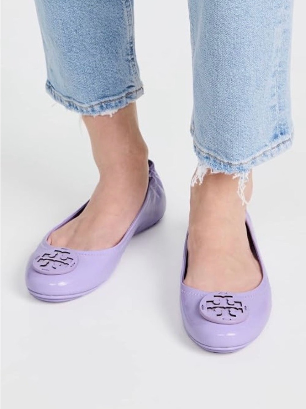 NIB Tory Burch Minnie Travel Ballet Flats Lavender Cloud Patent Leather Size 9.5 - Picture 4 of 10